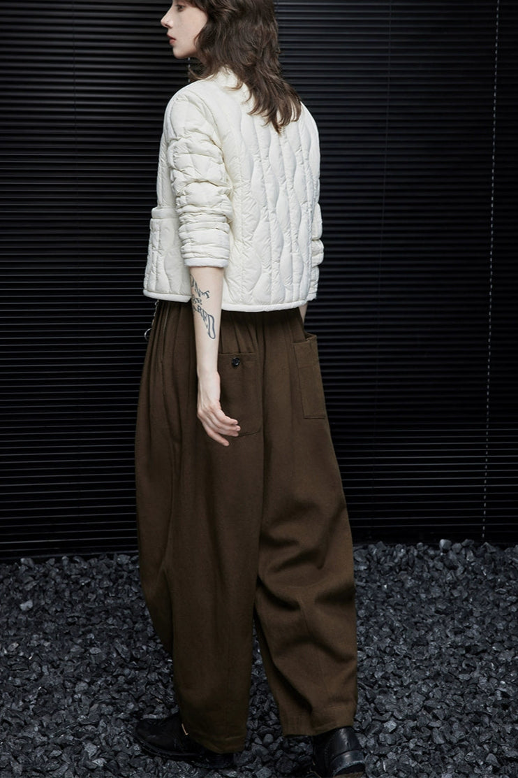 Coffee color bloomers wide loose pants B3570