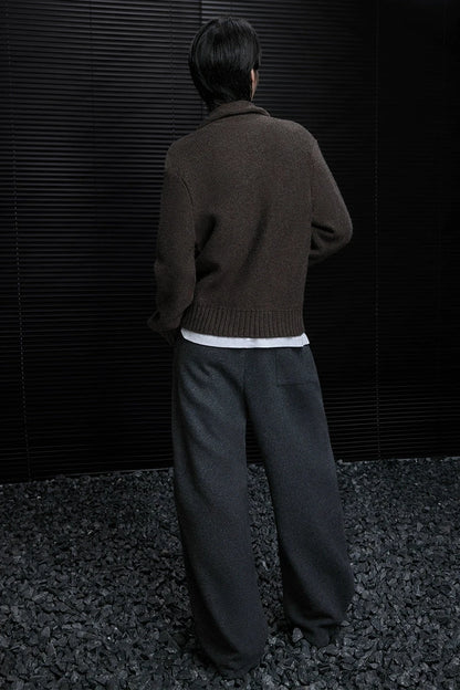 Gray knit wool loose wide pants B3436