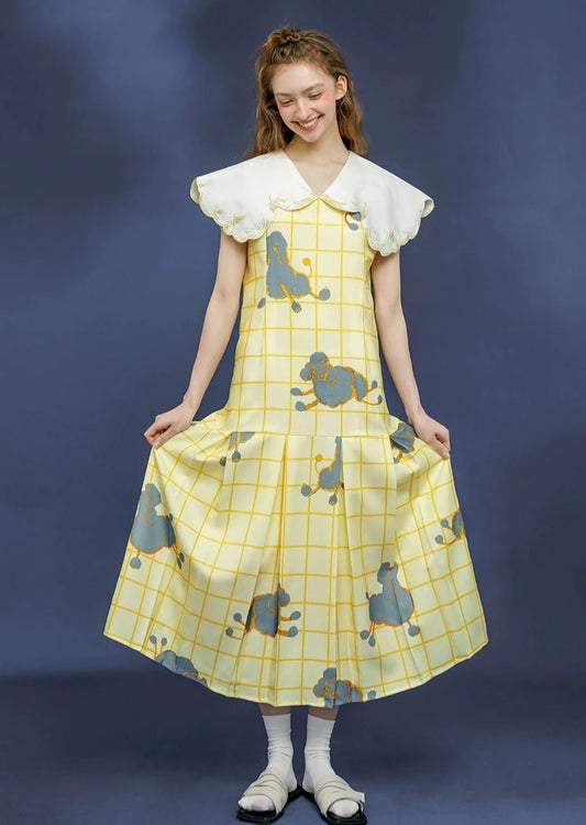 Little Sheep Check Print Lapel Dress B3007