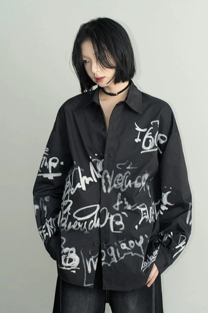 Graffiti print loose shirt B3349