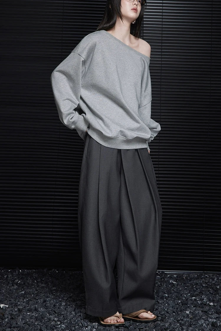 Gray loose wide drape pants B3297