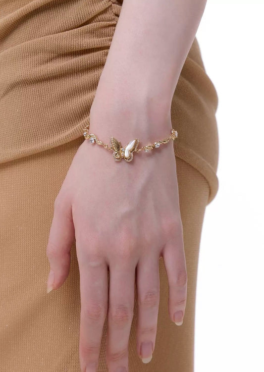 Gold White Butterfly Bracelet B3123