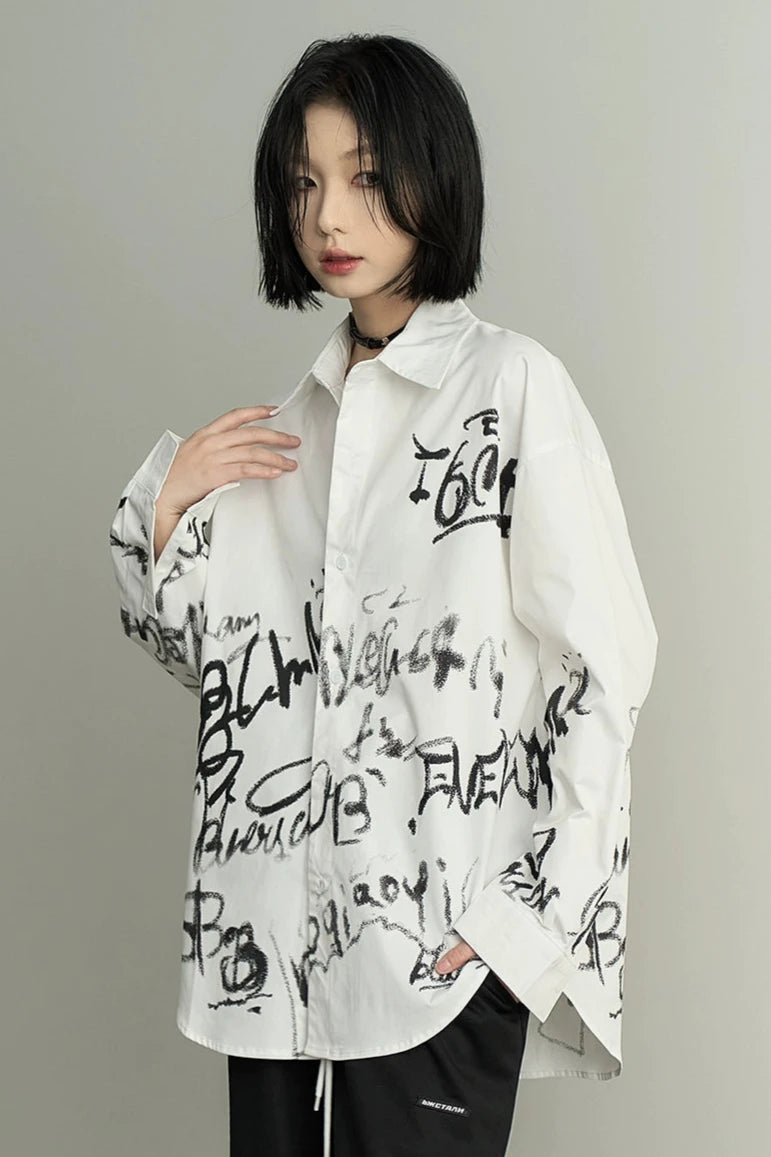 Graffiti print loose shirt B3349