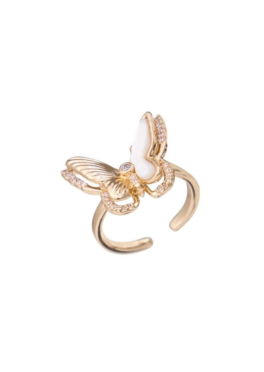 Gold White Butterfly Open Ring B3124