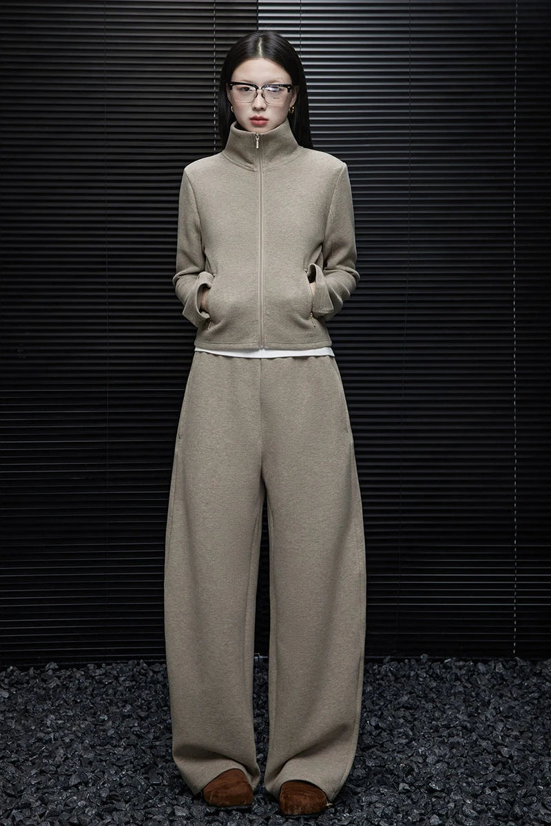 Oatmeal color brushed sweat wide pants B3430