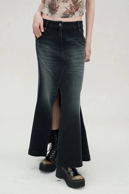 Gradient mermaid slit denim skirt B3225