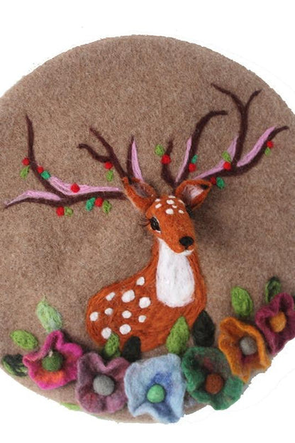 Handmade wool felt deer fairy beret B3386 