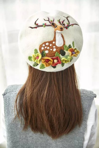 Handmade wool felt deer fairy beret B3386 