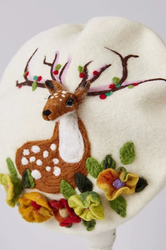 Handmade wool felt deer fairy beret B3386 