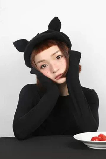 Black Small Cat Ears Artist Beret B3400