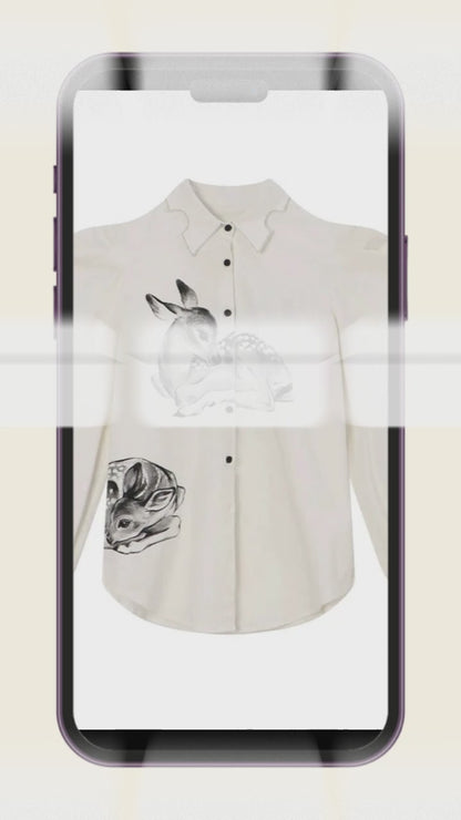 Hand-drawn illustration deer print irregular shirt B3383