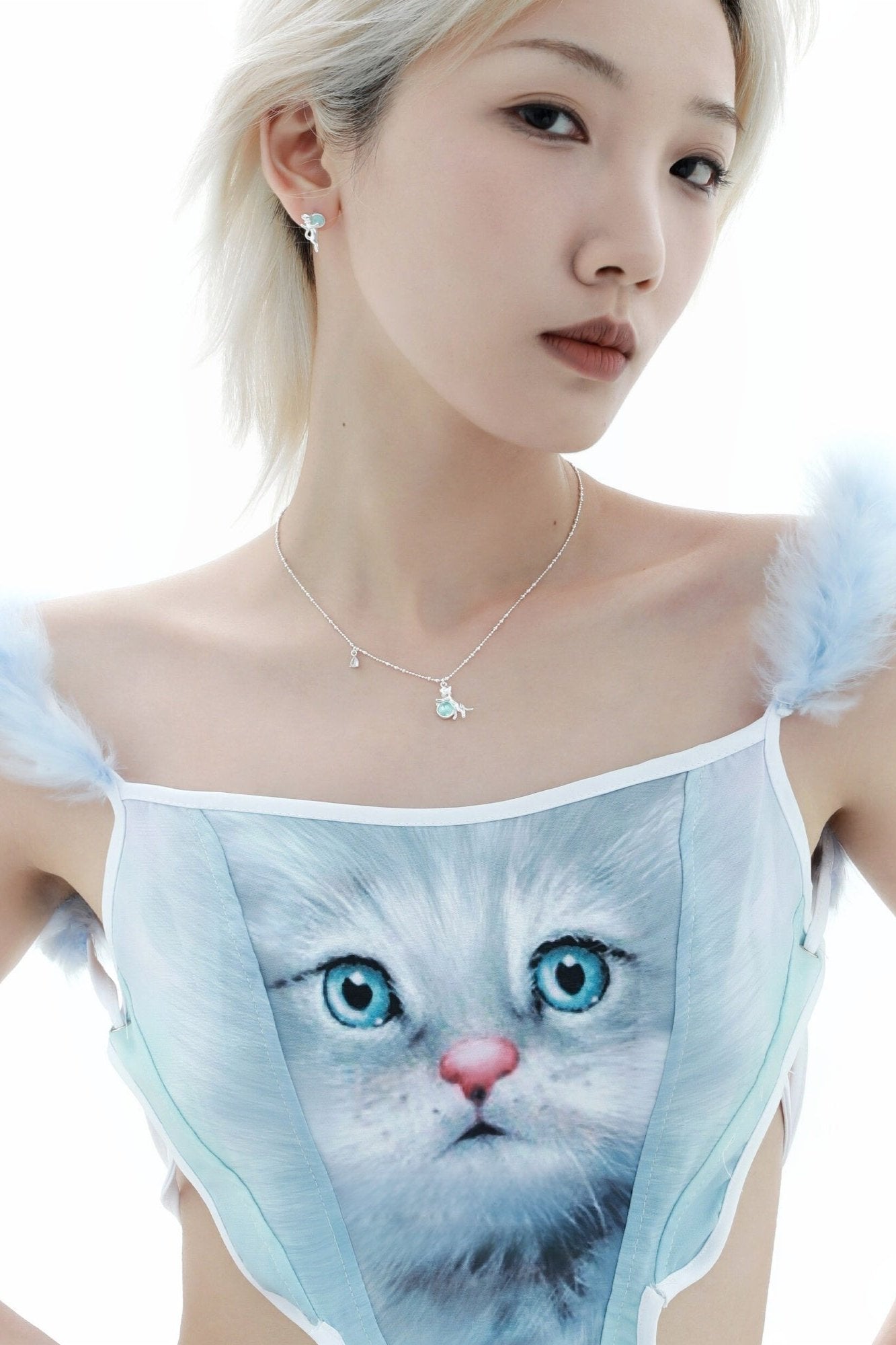 S925 Little Cat Non-Fade Choker Necklace B3201