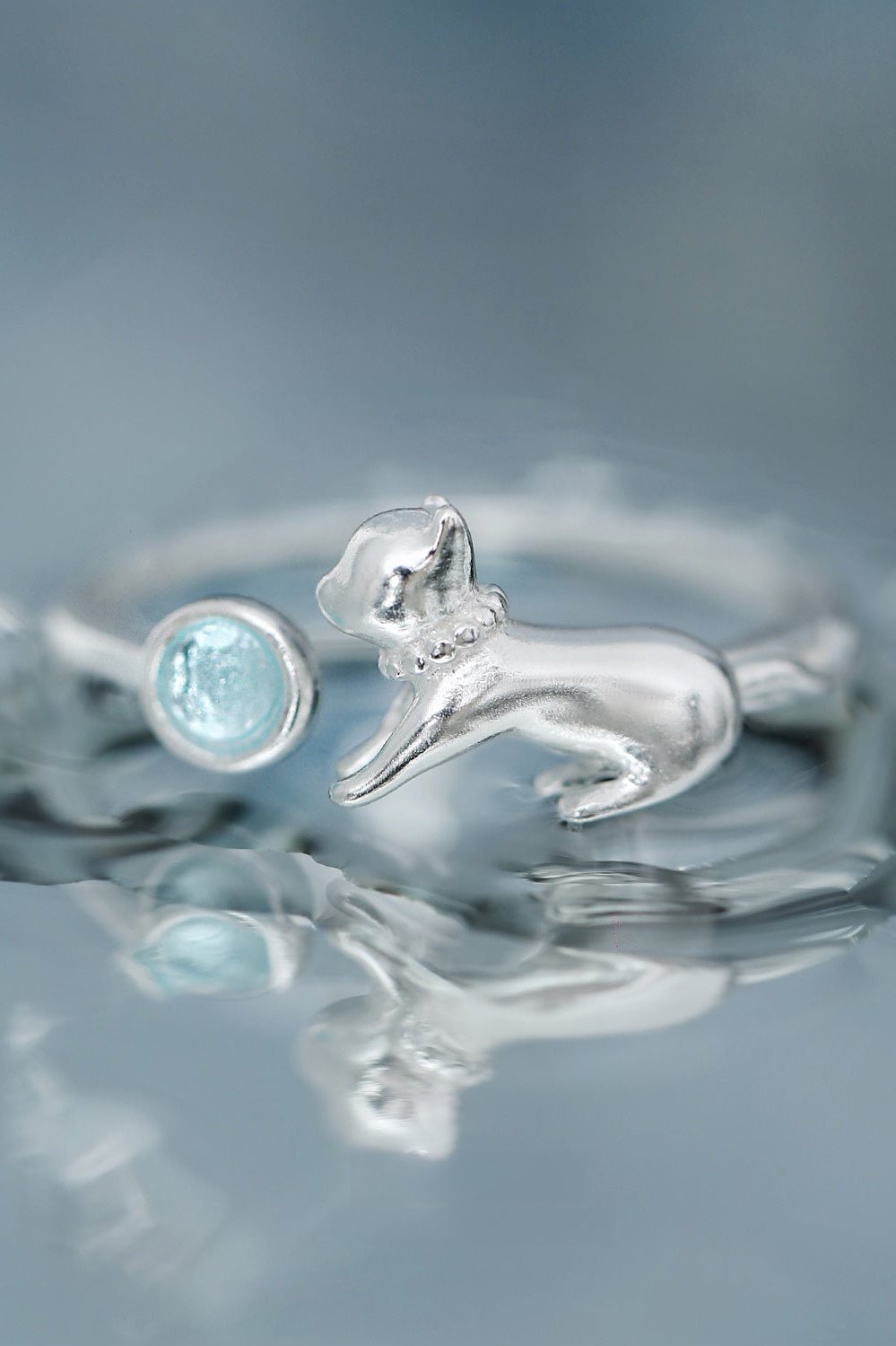 S925 Little Cat Non-Fade Open Ring B3204