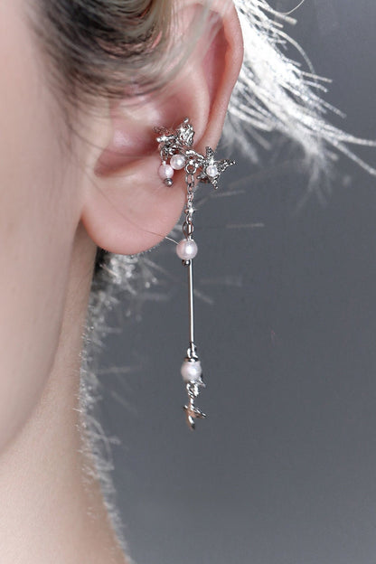 Butterfly Bubble Pearl Ear Cuff B3214