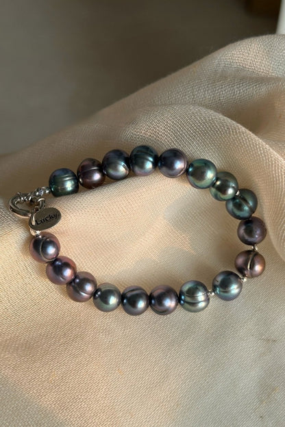 S925 freshwater pearl Tahitian color bracelet B3242