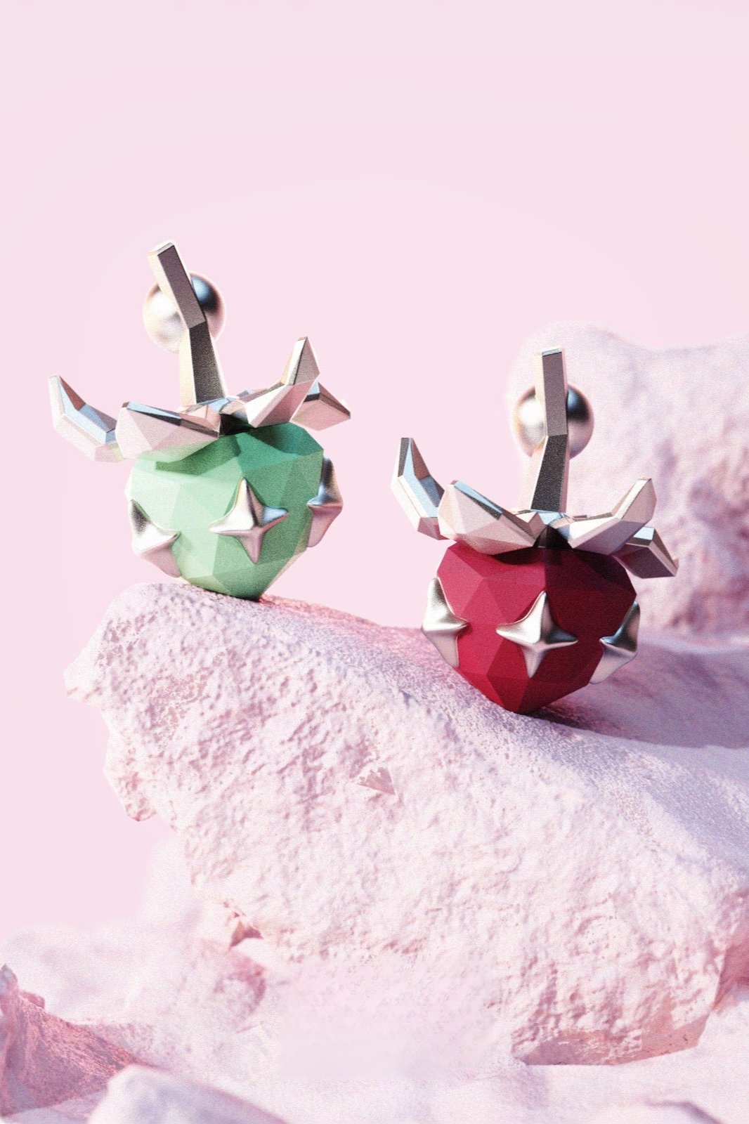 Minimalist Strawberry Polygon Ear Cuff B3266