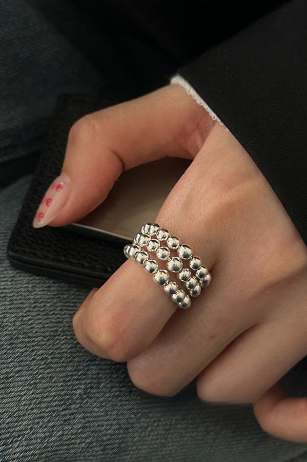 S925 Triple Layer Beaded Open Ring B3310