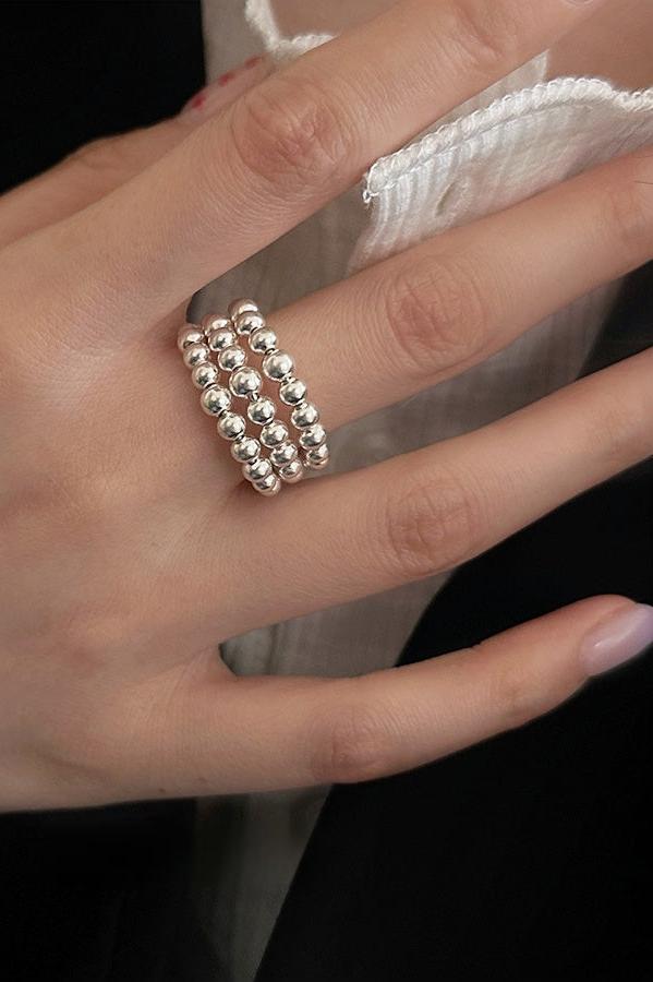 S925 Triple Layer Beaded Open Ring B3310