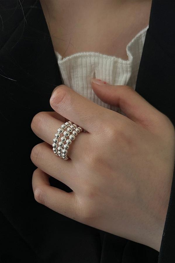 S925 Triple Layer Beaded Open Ring B3310