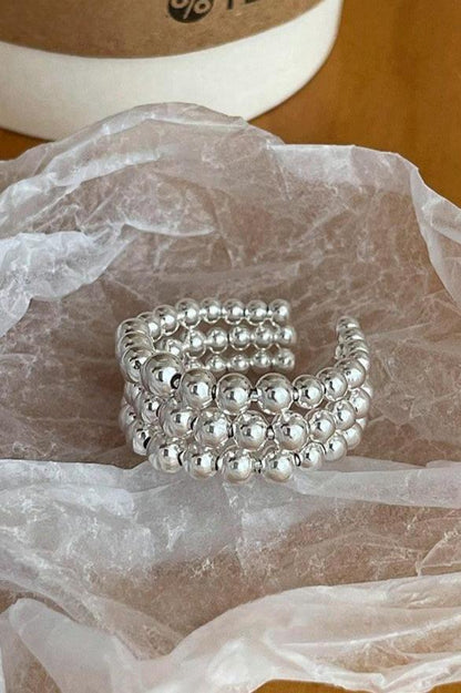 S925 Triple Layer Beaded Open Ring B3310