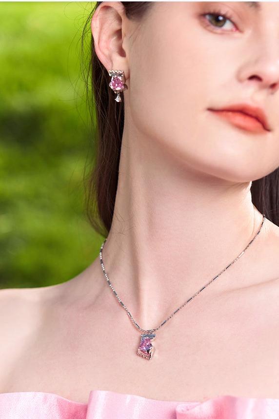 S925 Sweet Pink Rock Candy Necklace B3315