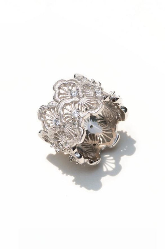 S925 Curved Flower Design Ring B3345