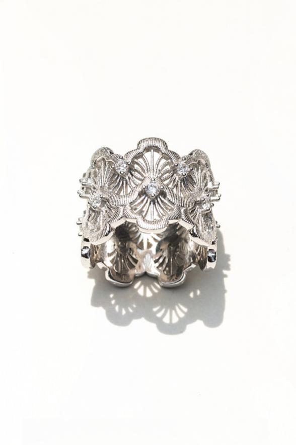 S925 Curved Flower Design Ring B3345