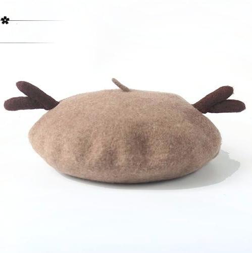 Handmade wool felt deer antler beret B3391