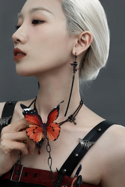 Lonely Butterfly Lamp Tassel Long Earrings B3459