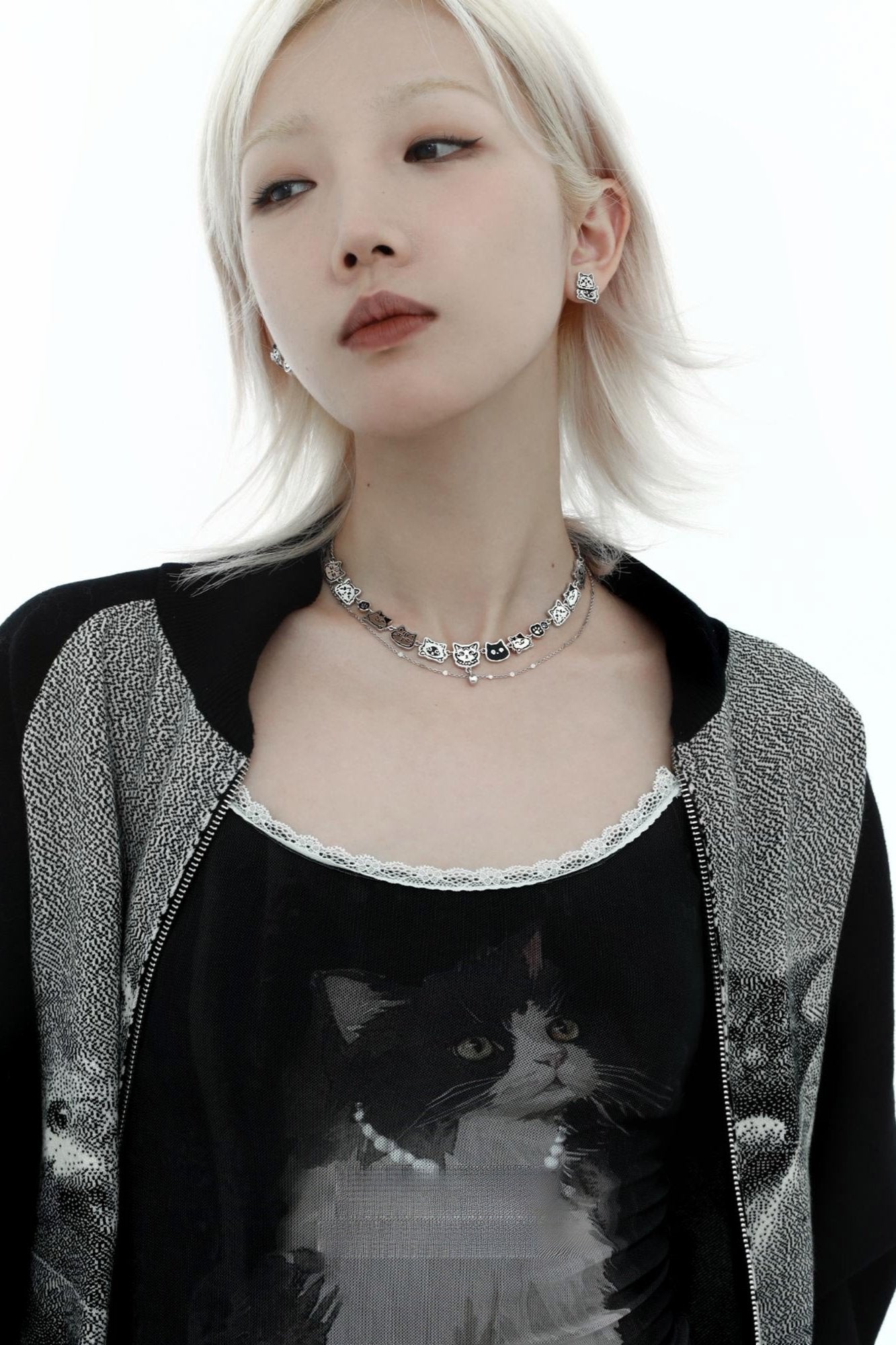 Graffiti Cat Double Layer Necklace B3466