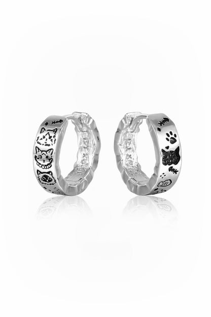 Graffiti Cat Cold Hoop Earrings B3469