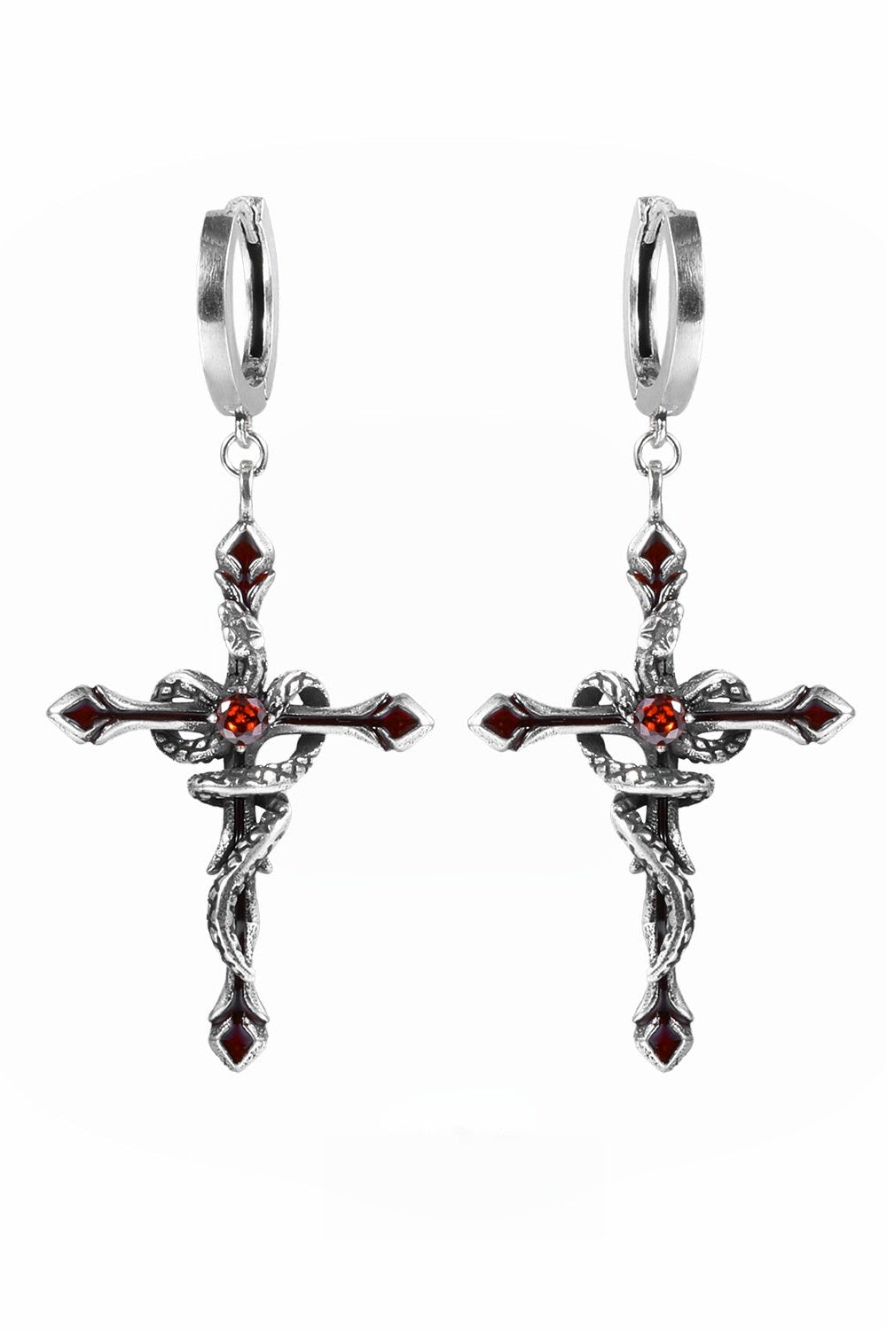 Snake Cross Dark Black Earrings B3625