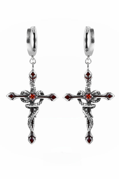 Snake Cross Dark Black Earrings B3625