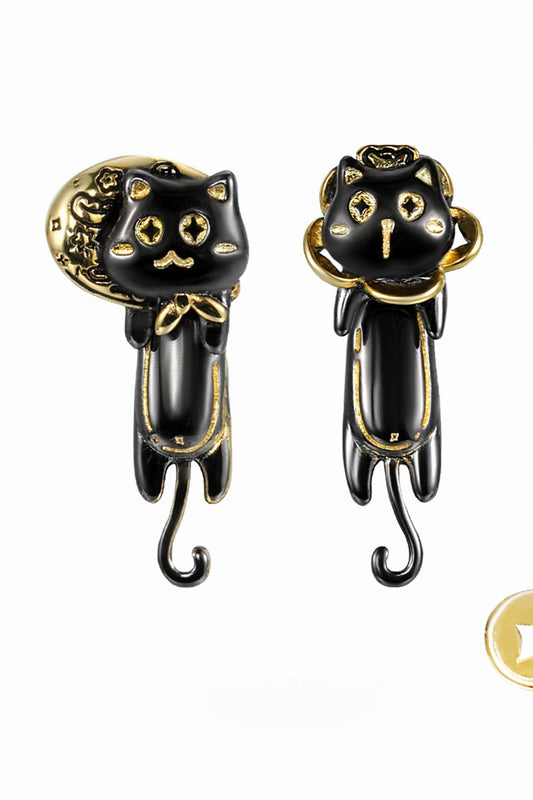 I Love Money Kitty Asymmetry Earrings B3627