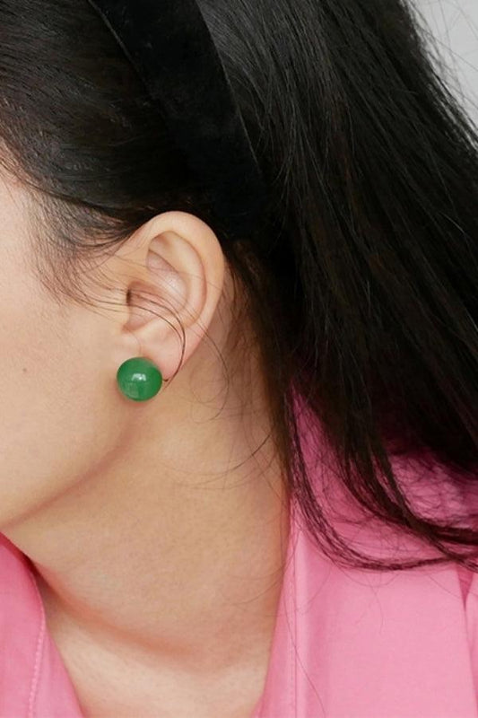 Natural Green Chalcedony Round Ear Clip B1050