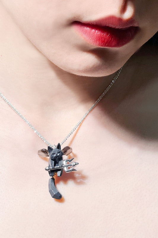 Grumpy Little Fairy Cat Polygon Necklace B1696